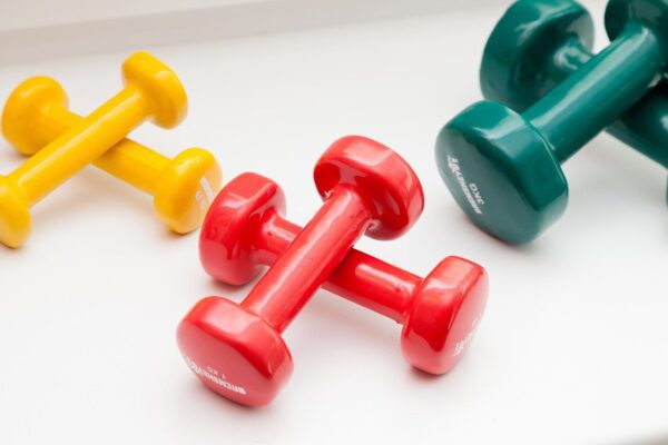 dumbbells, color, red