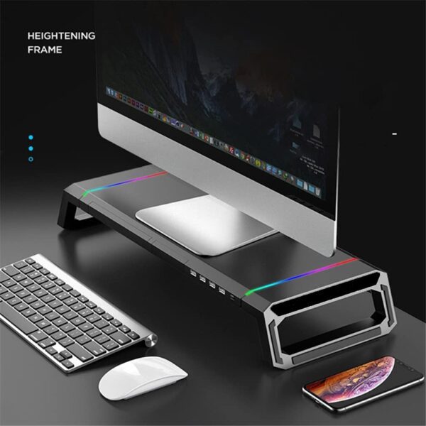 ⁦Multi function computer stand حامل شاشة مضيء مع منافذ⁩ - الصورة ⁦3⁩