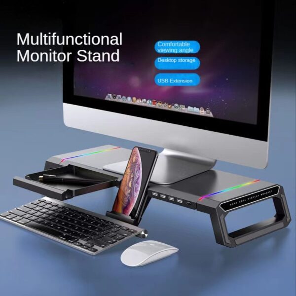 ⁦Multi function computer stand حامل شاشة مضيء مع منافذ⁩ - الصورة ⁦2⁩